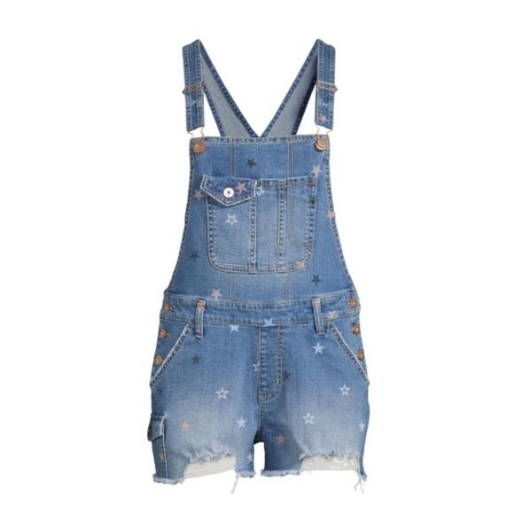 Womens Juniors Fashion Destructed Denim Shortalls Size L - Picture 1 of 5